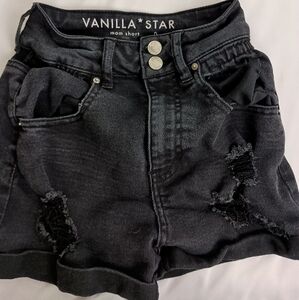 2/$30 Vanilla Star Women's Black Denim Distressed Grunge Mom Shorts (#640)